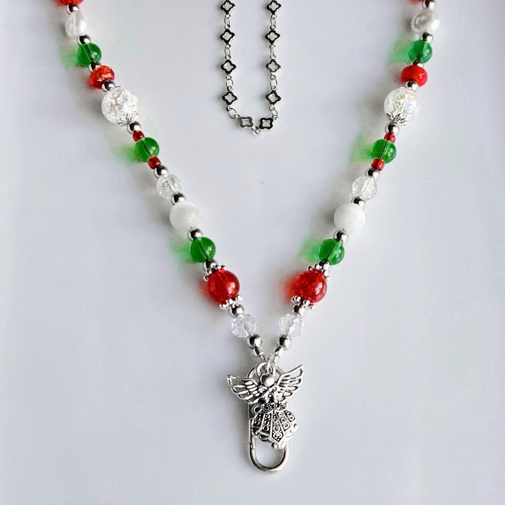 Festive Beaded Necklace Lanyard with Angel Charm